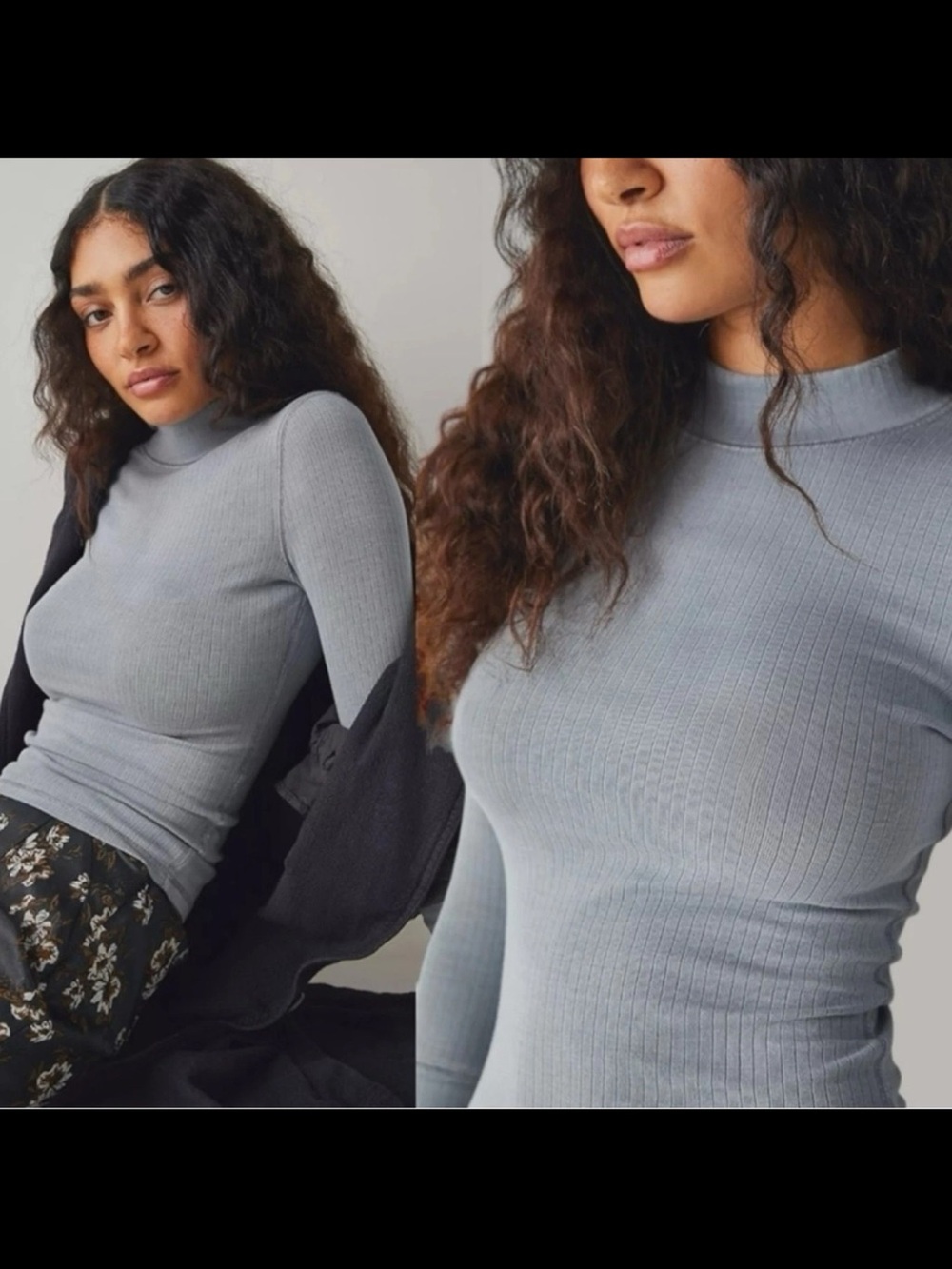 Free People Rickie Long Sleeve Top Grey Haze Small Mock Grunge Layering Ribbed